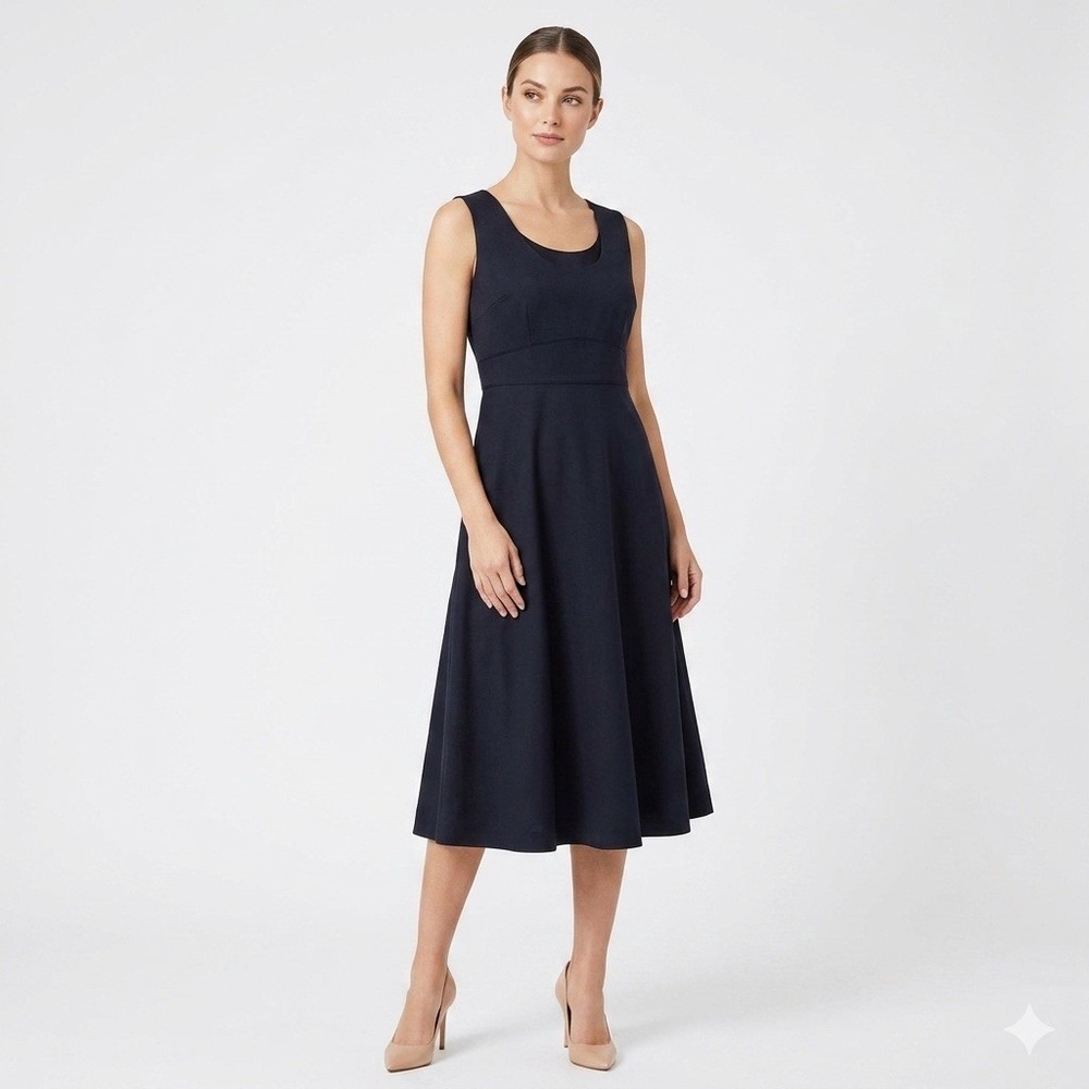 TravelSmith A-Line Dress Womens Size 16 Dark Blue Sleeveless Cotton Rayon Blend